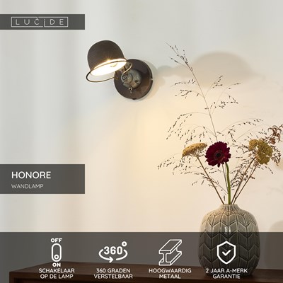Lucide HONORE - Wandlamp - 1xE14 - Roest bruin